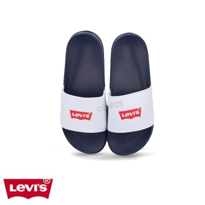 Chinelos Levi's azuis e brancos com logótipo
