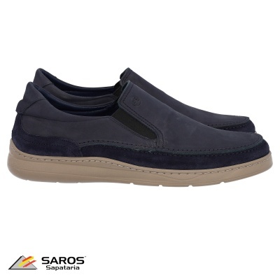 Sapatos masculinos slip-on azul escuro com sola cinza clara
