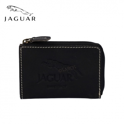 Carteira preta de pele com fecho e logótipo Jaguar gravado