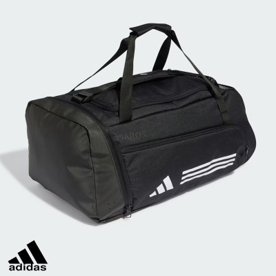 Mala desportiva Adidas preta com riscas brancas e alças ajustáveis