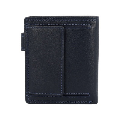 Carteira masculina de pele azul escuro com costuras azuis