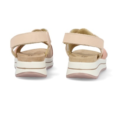 Sandálias femininas cor bege e rosa claro com sola branca e fecho velcro