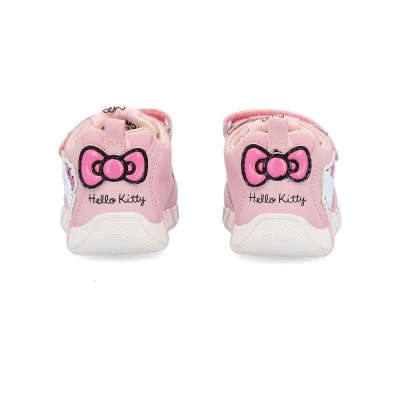 Sapatilhas infantis cor-de-rosa com laço e texto Hello Kitty na parte traseira