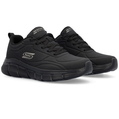 Sapatilhas Skechers BOBS pretas com atacadores e logo visível