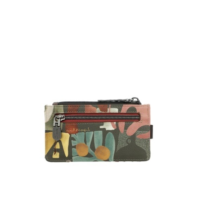 Carteira pequena de pele colorida com fecho de correr