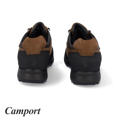 Sapatilhas desportivas negras e castanhas vista traseira