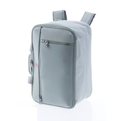 Mochila cinzenta com alças ajustáveis e fecho de correr