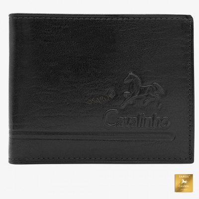 Carteira preta em pele com relevo da marca Cavalinho