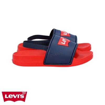 Sandálias Levi's vermelhas e azuis para crianças com logo