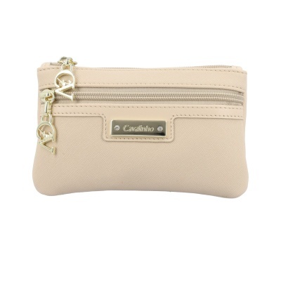 Carteira pequena bege Cavalinho com fecho e placa metálica