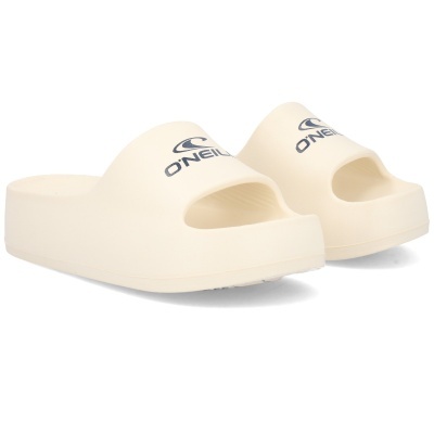 Chinelos slide O'Neill em espuma bege com logo preto
