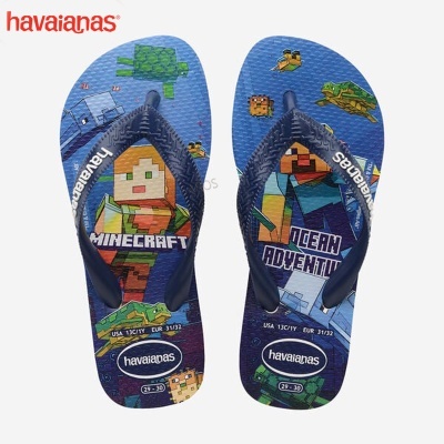 Chinelos de dedo Havaianas azul com design Minecraft Ocean Adventure