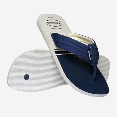 Chinelos Havaianas azul escuro e branco com tiras acolchoadas
