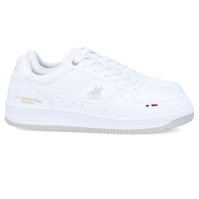 Ténis brancos U.S. Grand Polo Equipamento de pele e tecido com atacadores