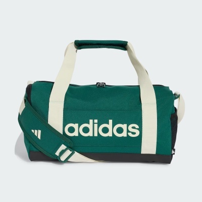 Mala desportiva adidas verde com alças bege e logótipos brancos