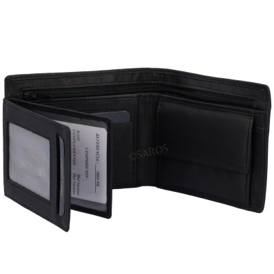 Carteira masculina preta em pele com compartimentos para cartões