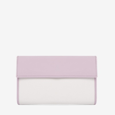 Carteira feminina branca com aba lilás