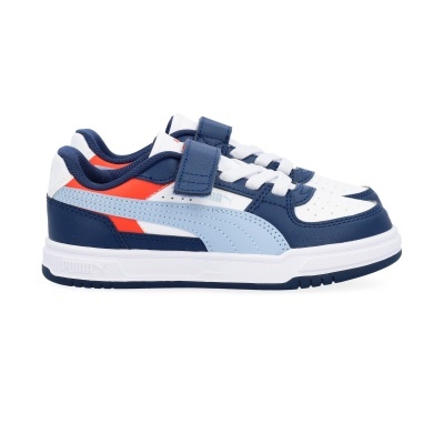 Ténis desportivos PUMA branco, azul e vermelho com fecho de velcro
