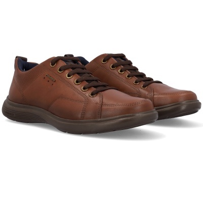 Par de sapatilhas masculinas castanhas de couro com atacadores castanhos