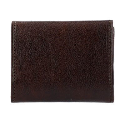 Carteira masculina de pele castanha escura com textura natural e costura visível