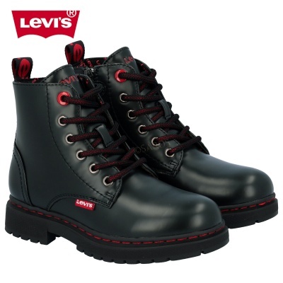 Botas Levi's pretas com atacadores vermelhos e detalhes em vermelho