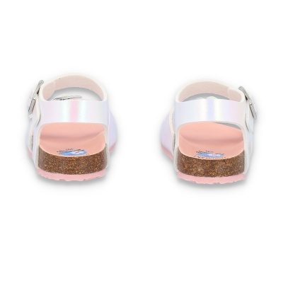 Sandálias infantis rosa claro com sola em cortiça e fecho ajustável