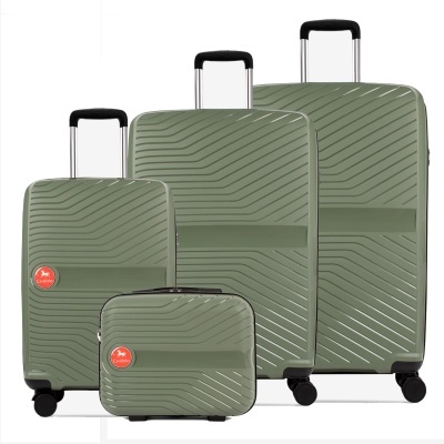 Conjunto de malas rígidas verde-oliva com padrão texturizado e etiquetas vermelhas Cavalinho