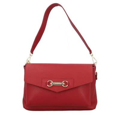 Mala de ombro vermelha em pele granulada com fecho dourado Cavalinho