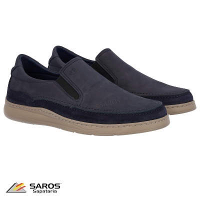 sapatos masculinos azul escuro com sola bege de design casual slip-on