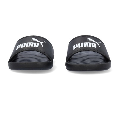 Chinelos desportivos pretos com logo branco da Puma