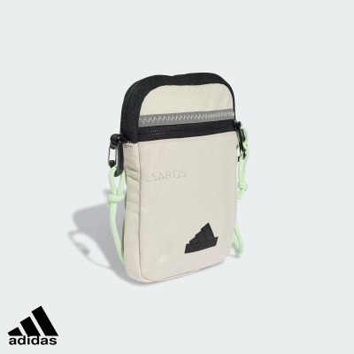 Bolsa pequena Adidas Saros bege com fecho preto e alças verdes