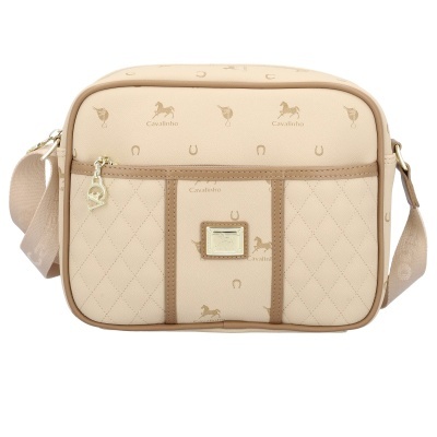 Mala bege Cavalinho com padrão de cavalos e ferraduras e alça ajustável