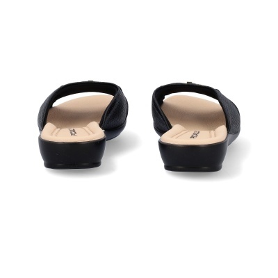 Sandálias de senhora pretas com palmilha bege vistas de trás