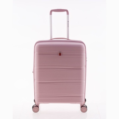 Mala rígida cor-de-rosa com rodas e pega extensível