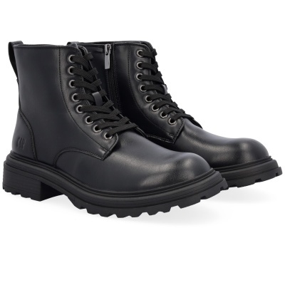 Botas pretas de cano médio com atacadores e fecho lateral