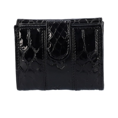 Carteira preta em couro verniz com padrão tipo pele de crocodilo