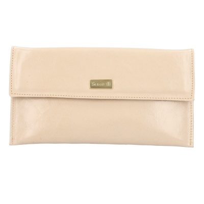 Carteira bege em pele sintética com fecho de aba e placa dourada Soft Touch