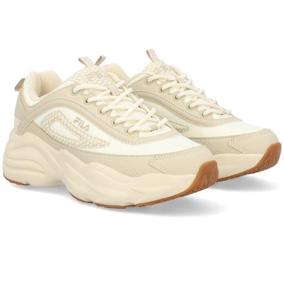 Ténis FILA creme com sola castanha espessa e detalhes em relevo