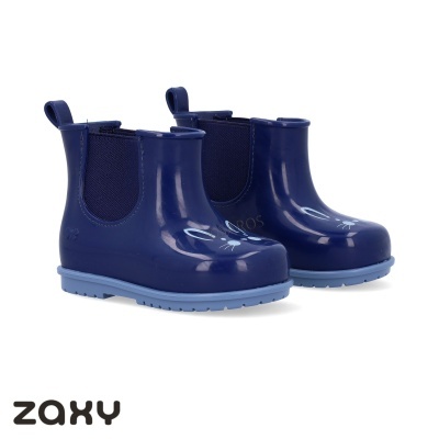 Botas de chuva infantis azuis Zaxy com sola antiderrapante e laterais elásticas