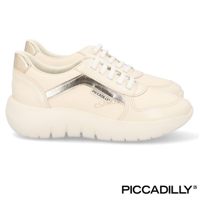 Ténis Piccadilly creme com detalhes dourados e sola grossa