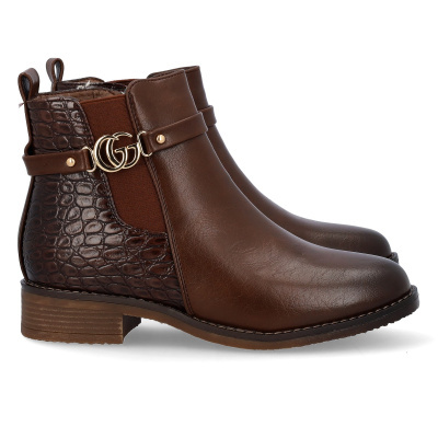 Botas ankle castanhas com padrão crocodilo e fivela dourada GG