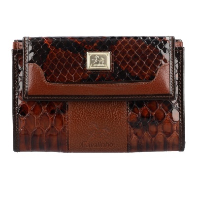 Carteira castanha Cavalinho com textura de pele de cobra e detalhes em pele lisa