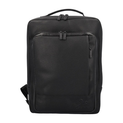 Mochila preta quadrada com pega superior e fechos de correr