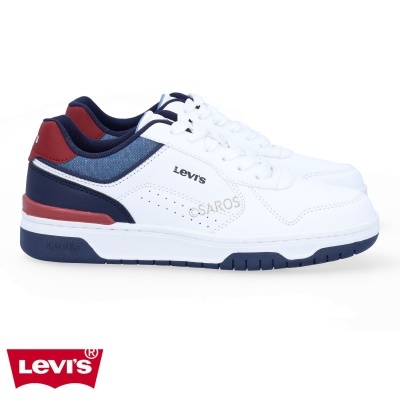 Ténis Levi's brancos com detalhes azul escuro e vermelho