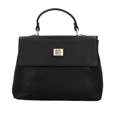 Mala de mão preta em couro texturizado com fecho metálico