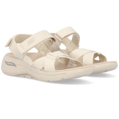 Sandálias Skechers bege com tiras de tecido e sola clara