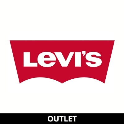logótipo LEVI'S vermelho e branco com texto OUTLET