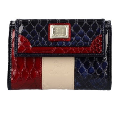 Carteira feminina couro verniz padrão pele de cobra com placa metálica Cavallinho