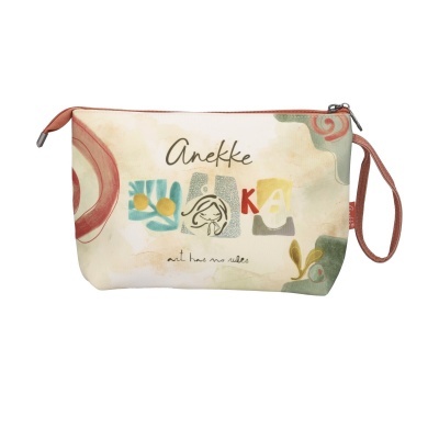 Necessaire bege com estampado colorido abstrato e texto Anekke art has no rules