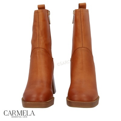 Botas castanhas de salto alto com fecho de correr e sola texturizada